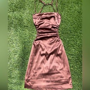 open back brown dress